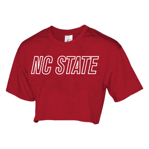 NC State Wolfpack Women's Red Bubble Outline Boxy Crop Top
