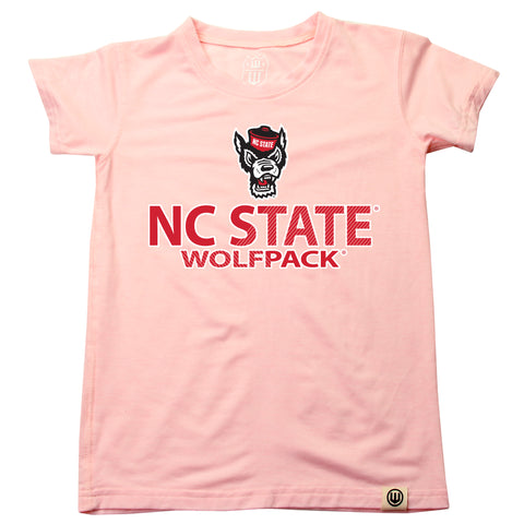 NC State Wolfpack Kids Girls Pink TriBlend Wolfhead T-Shirt