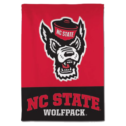 NC State Wolfpack Applique Wolfhead 28" x 40" 2 Sided Vertical Flag