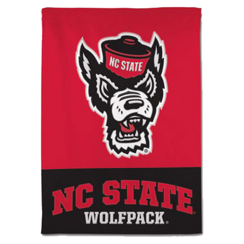NC State Wolfpack Applique Wolfhead 28" x 40" 2 Sided Vertical Flag