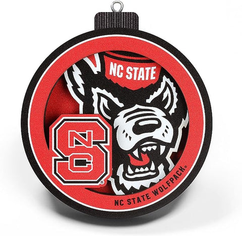 NC State Wolfpack 3D Wolfhead and Block S Logo Wooden Ornament