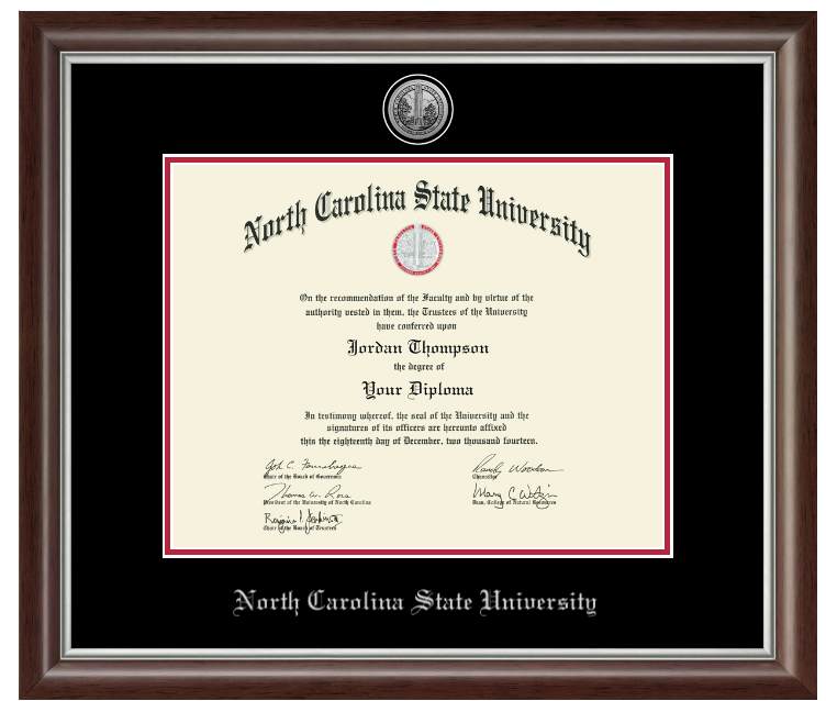 NC State Wolfpack Silver Engraved Medallion Diploma Frame