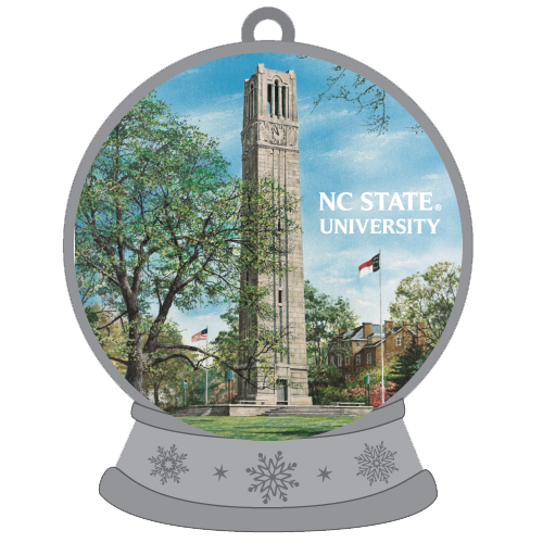 NC State Wolfpack Pewter Snow Globe Bell Tower Ornament