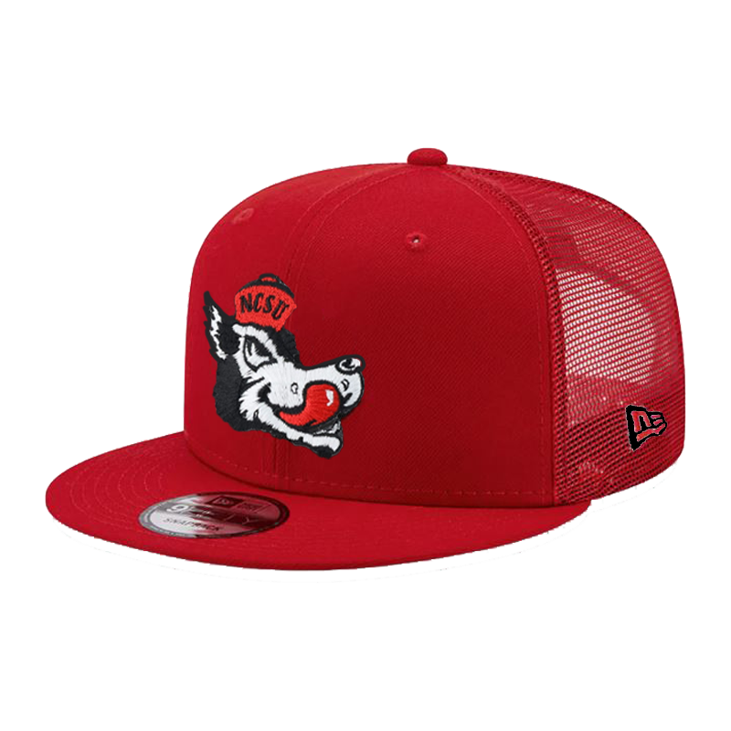 NC State Wolfpack New Era 9Fifty Red Mesh Slobbering Wolf Flatbill Adjustable Hat