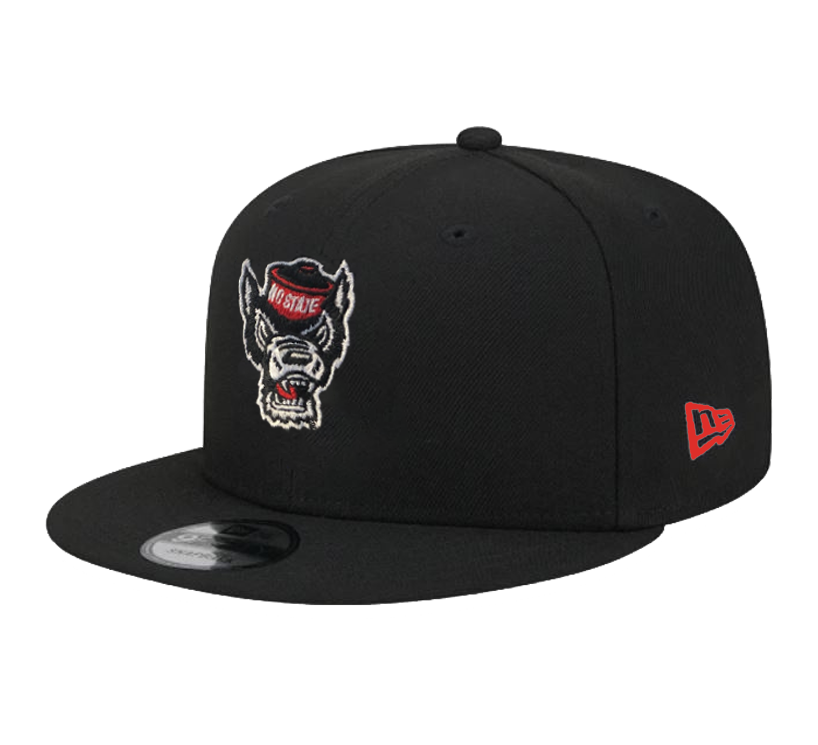 NC State Wolfpack New Era 9Fifty Black Wolfhead Flatbill Adjustable Hat