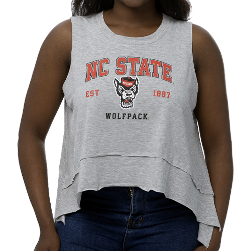 NC State Wolfpack Women's Grey Wolfhead Est. 1887 Flowy Tank