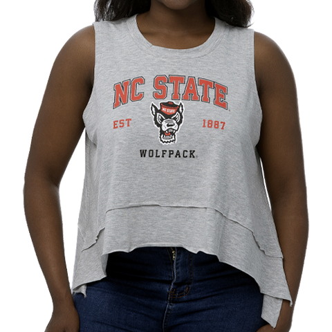 NC State Wolfpack Women's Grey Wolfhead Est. 1887 Flowy Tank