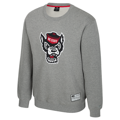 NC State Wolfpack Heather Grey Embroidered Wolfhead Crewneck Sweatshirt