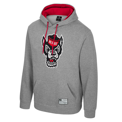 NC State Wolfpack Heather Grey Embroidered Wolfhead Hooded Sweatshirt