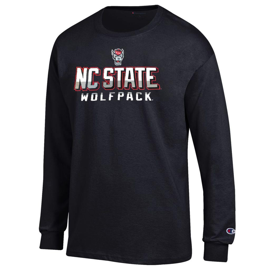 NC State Wolfpack Champion Black Shadow Letter Long Sleeve T-Shirt