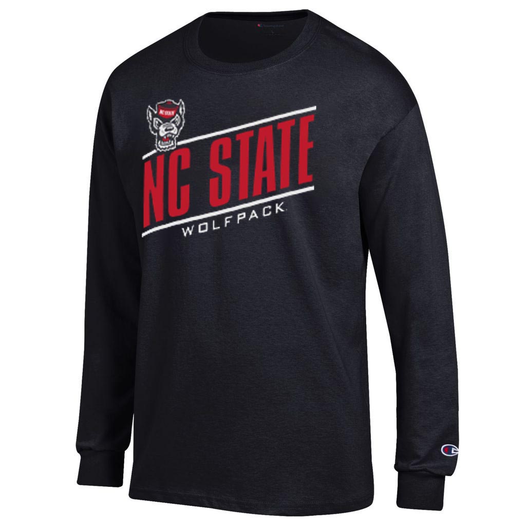 NC State Wolfpack Champion Black Slanted Outline Wolfhead Long Sleeve T-Shirt