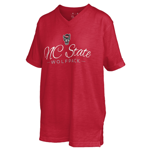 NC State Wolfpack Women's Red Wolfhead Stacked Script Slub T-Shirt