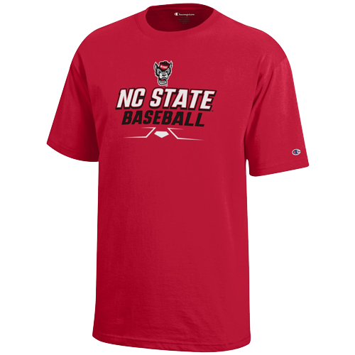 NC State Wolfpack Youth Red Wolfhead Baseball Batters Box T-Shirt