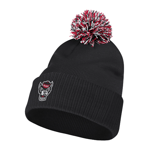 NC State Wolfpack adidas Black Wolfhead Cuffed Pom Beanie