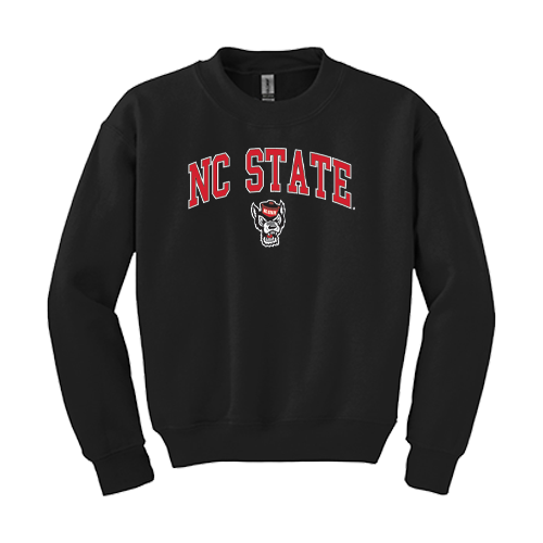 NC State Wolfpack Youth Black Arched Wolfhead Crewneck Sweatshirt