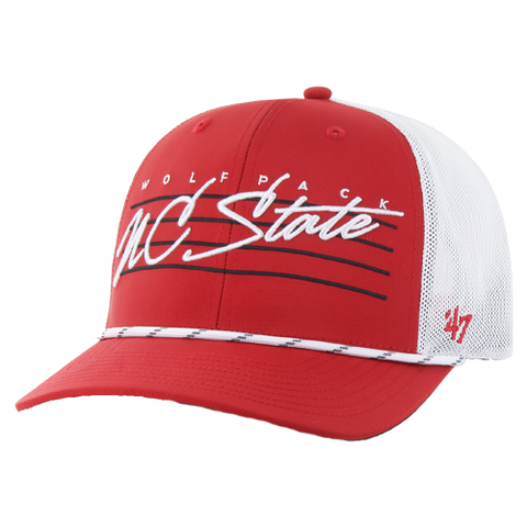 NC State Wolfpack '47 Brand Red Downburst Script Trucker Hat