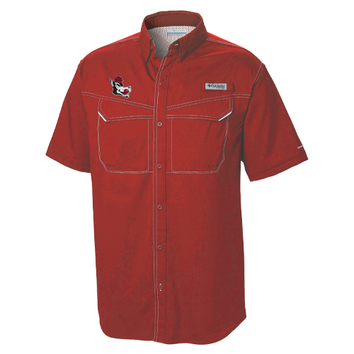NC State Wolfpack Columbia Red Slobbering Wolf Low Drag Offshore Button Down Shirt