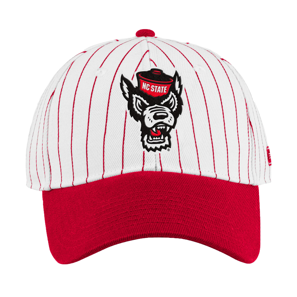 NC State Wolfpack Red White Pinstripe Wolfhead Adjustable Hat Red and White Shop