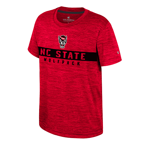 NC State Wolfpack Colosseum Youth Heathered Red Wolfhead Black Stripe T-Shirt
