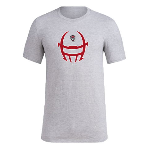 NC State Wolfpack Adidas 2025 Grey Football Helmet Pre-Game Performance T-Shirt