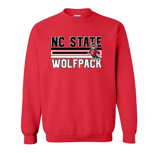 NC State Wolfpack Youth Red Strutting Wolf Stripes Crewneck Sweatshirt