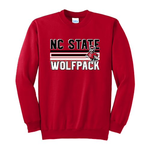 NC State Wolfpack Red Strutting Wolf Stripes Crewneck Sweatshirt