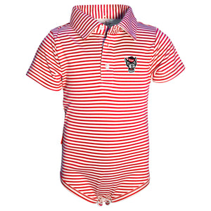 NC State Wolfpack Infant Red and White Striped Wolfhead Carson Polo Onesie