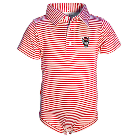 NC State Wolfpack Infant Red and White Striped Wolfhead Carson Polo Onesie