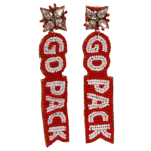 NC State Wolfpack Red and White Go Pack Beaded Earrings