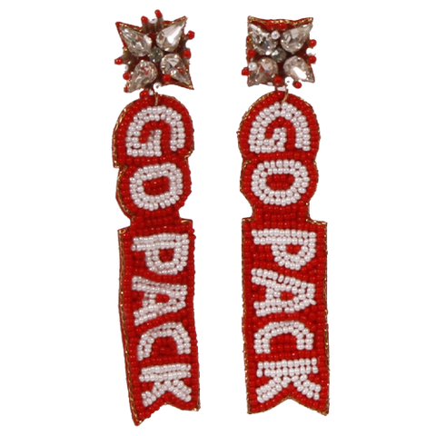 NC State Wolfpack Red and White Go Pack Beaded Earrings