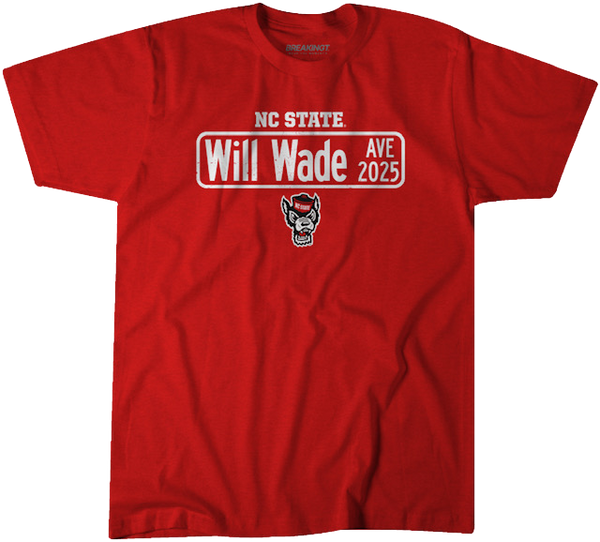 NC State Wolfpack Red Will Wade Avenue Street Sign T-Shirt