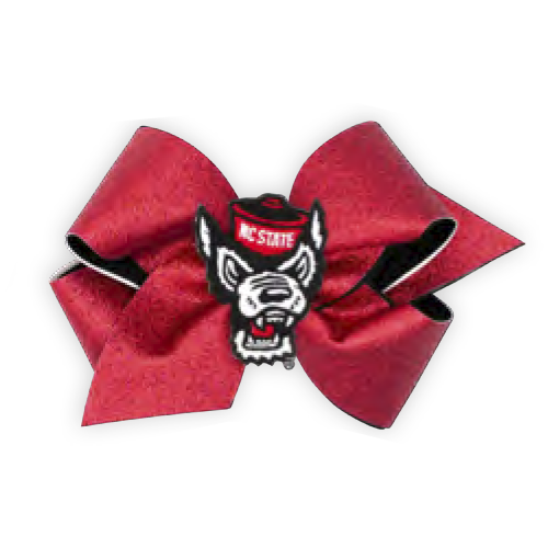 NC State Wolfpack Medium Red and Black Wolfhead Glitter Hair Bow