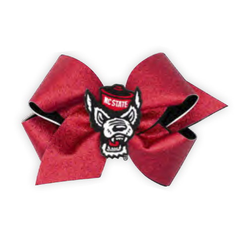 NC State Wolfpack Medium Red and Black Wolfhead Glitter Hair Bow