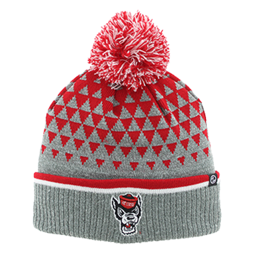 NC State Wolfpack Wolfhead Triangle Pattern Cuff Pom Beanie