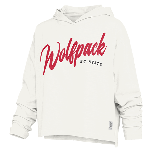 NC State Wolfpack Women's Lightweight White Long Sleeve Hooded Slub Waist Length Top
