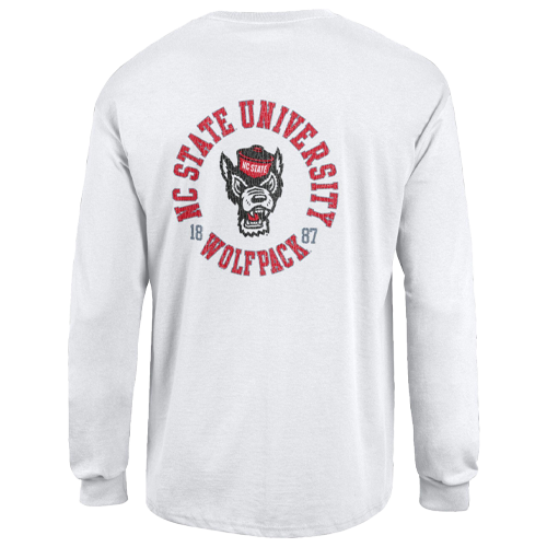 NC State Wolfpack Circle Wolfhead 1887 White Long Sleeve T-Shirt