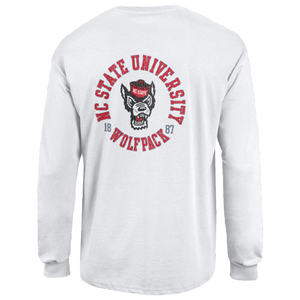 NC State Wolfpack Circle Wolfhead 1887 White Long Sleeve T-Shirt