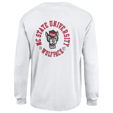 NC State Wolfpack Circle Wolfhead 1887 White Long Sleeve T-Shirt
