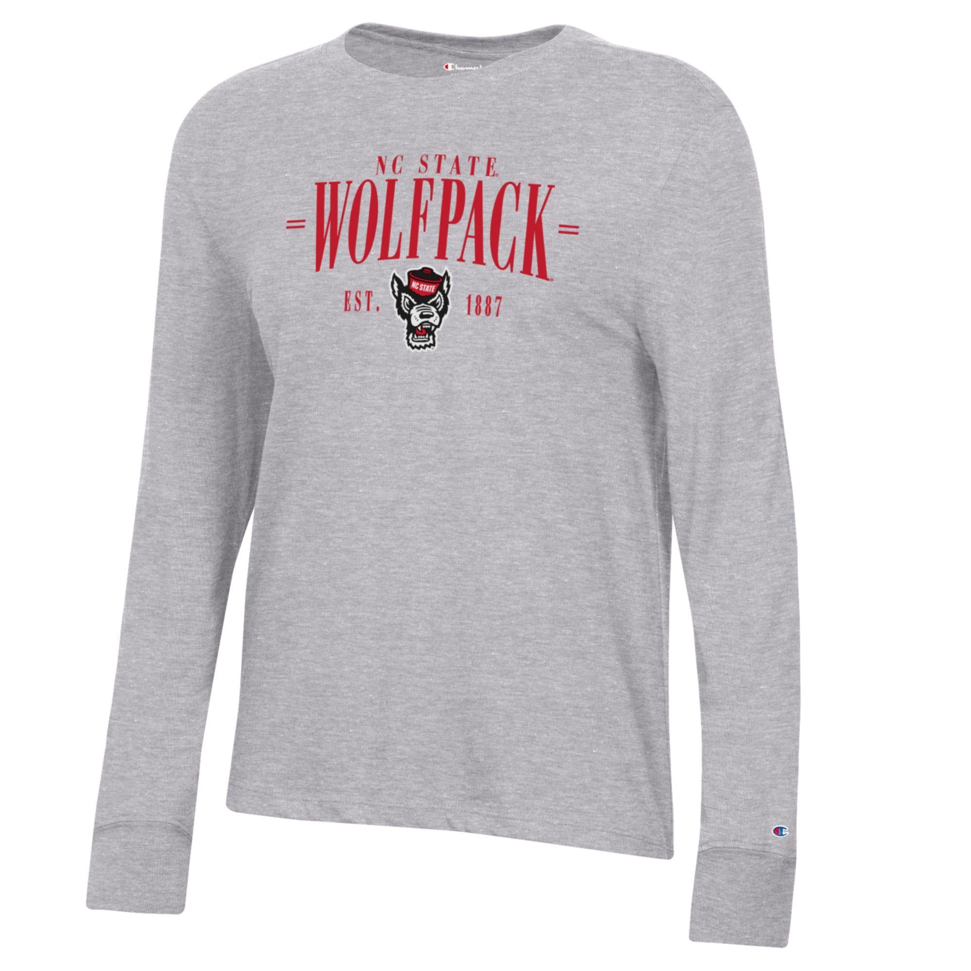 NC State Wolfpack Champion Women's Grey Wolfhead Est. 1887 Long Sleeve T-Shirt
