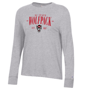 NC State Wolfpack Champion Women's Grey Wolfhead Est. 1887 Long Sleeve T-Shirt