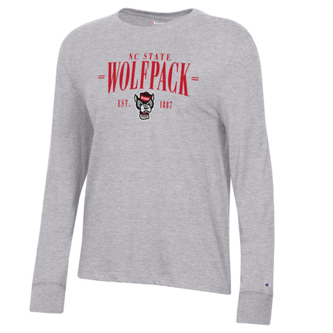 NC State Wolfpack Champion Women's Grey Wolfhead Est. 1887 Long Sleeve T-Shirt