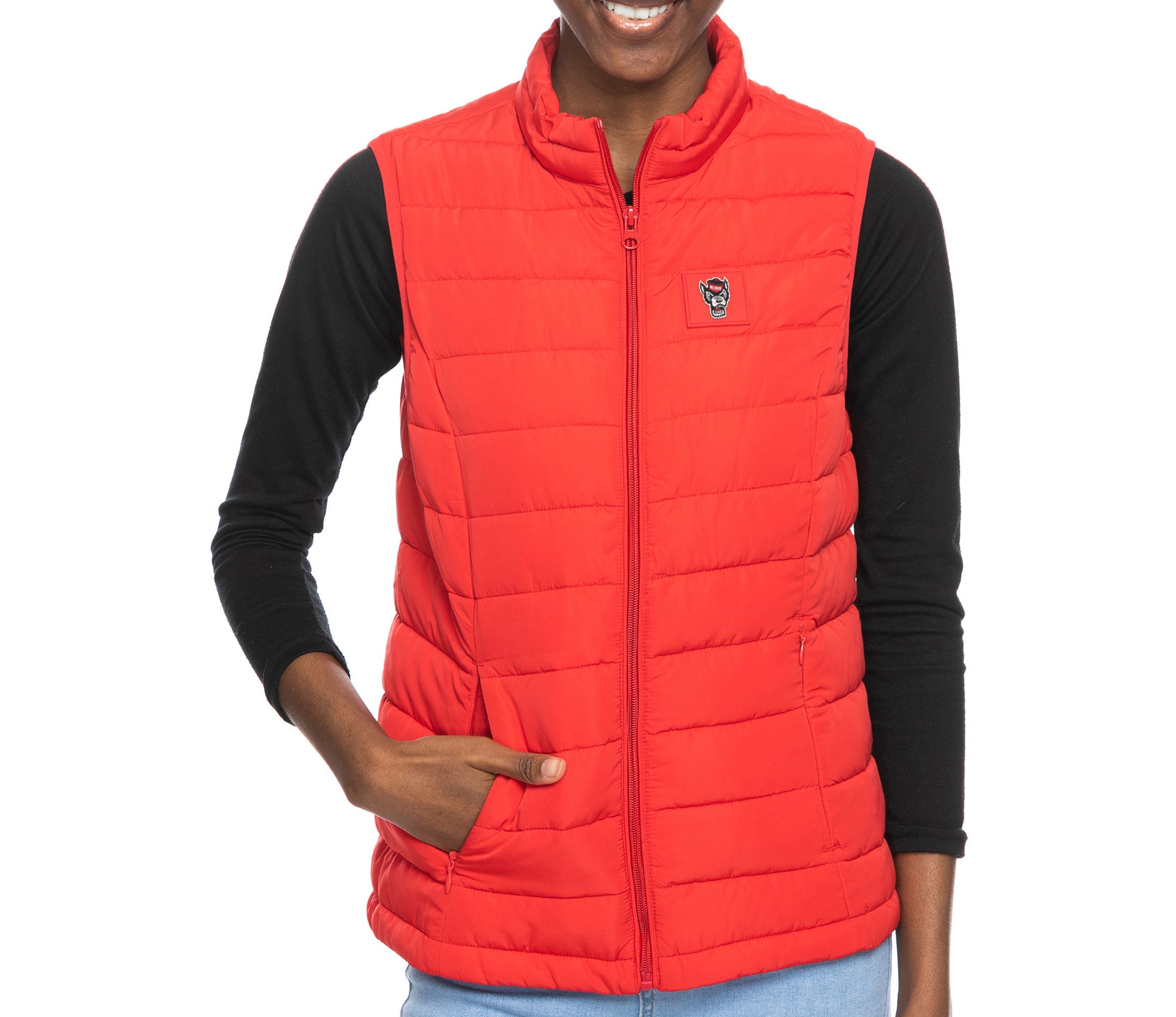 NC State Wolfpack Zoozatz Women's Red Wolfhead Puff Vest