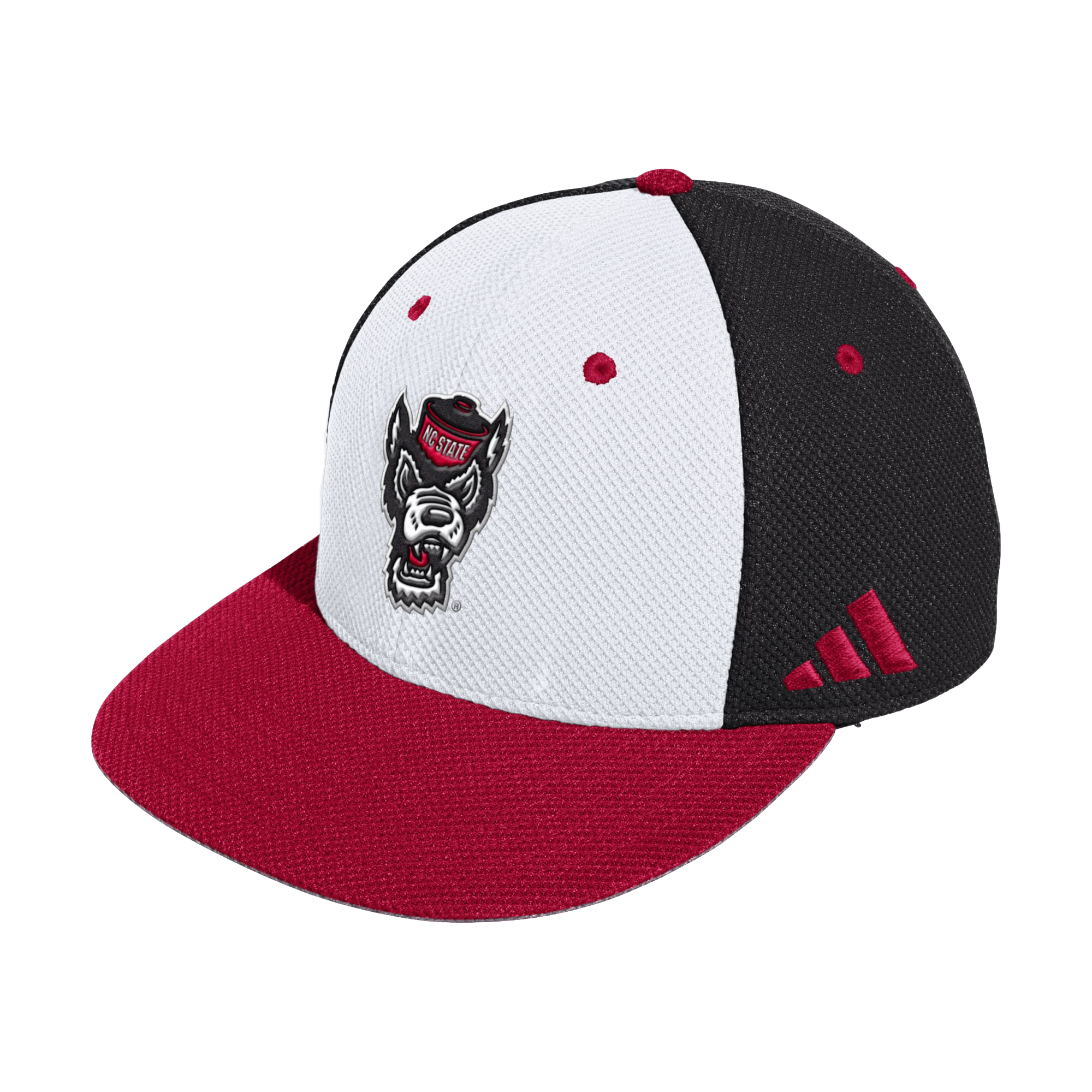 NC State Wolfpack Adidas Red White and Black Wolfhead On Field Mesh Fitted Hat