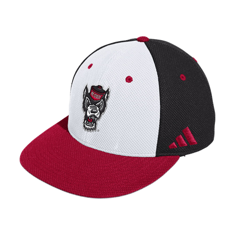 NC State Wolfpack Adidas Red White and Black Wolfhead On Field Mesh Fitted Hat