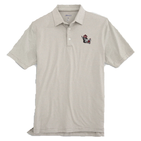 NC State Wolfpack Johnnie-O Grey and White Striped Slobbering Wolf Lyndon Polo