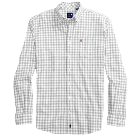 NC State Wolfpack Johnnie-O Grey and White Archie Oxford Long Sleeve Button Down