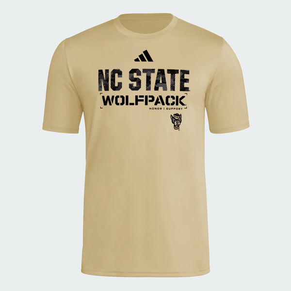 NC State Wolfpack adidas 2025 Sand Pregame Military Appreciation Performance T-Shirt
