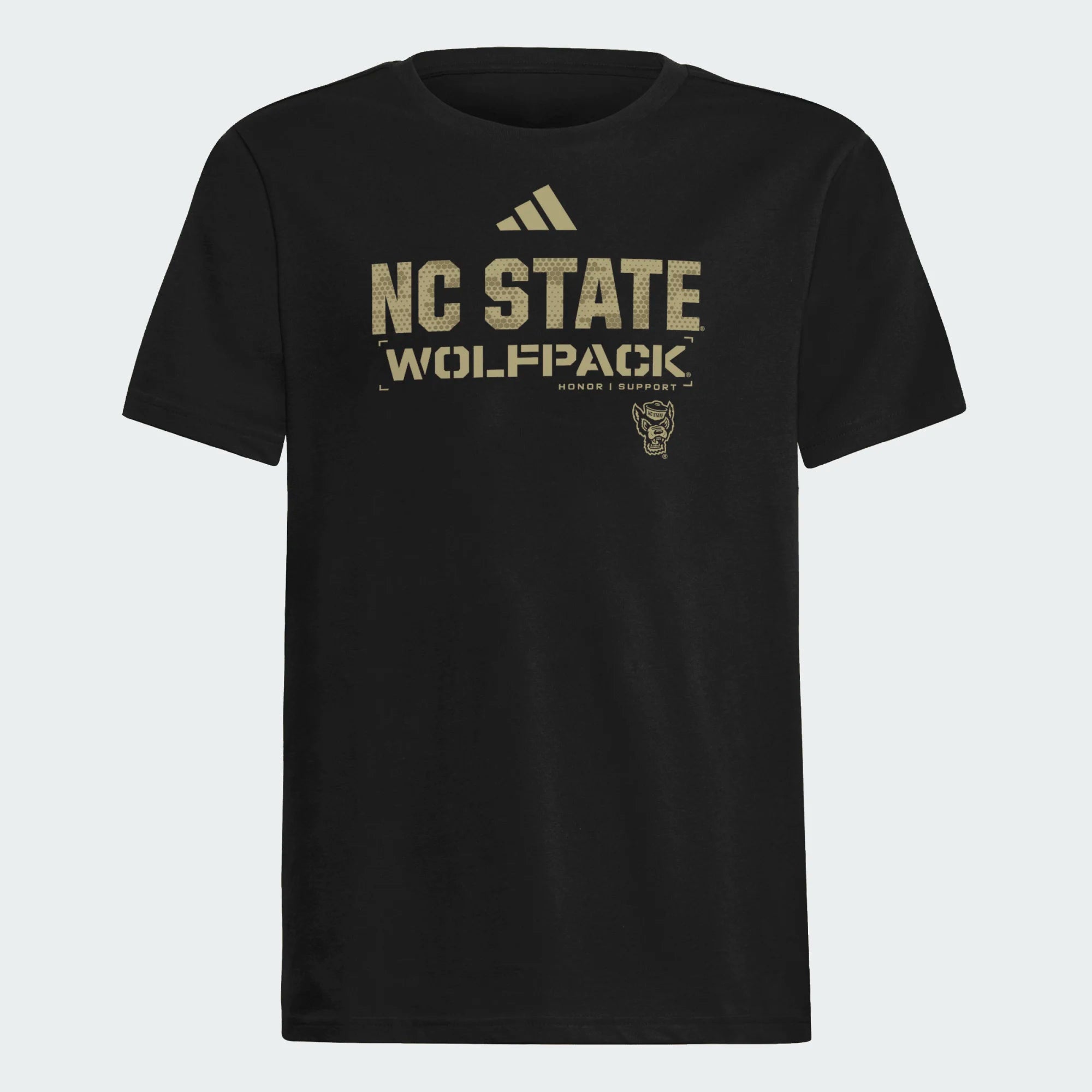 NC State Wolfpack adidas 2025 Youth Black Pregame Military Appreciation T-Shirt
