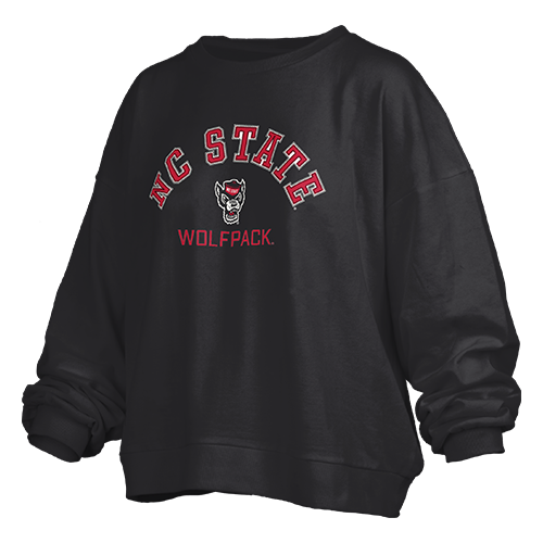 NC State Wolfpack Women's Black Janise Embroidered Wolfhead Crewneck