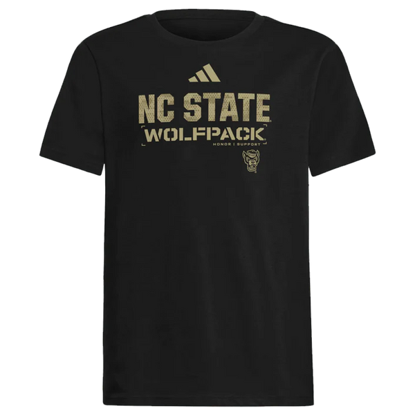 NC State Wolfpack adidas 2025 Youth Black Pregame Military Appreciation T-Shirt